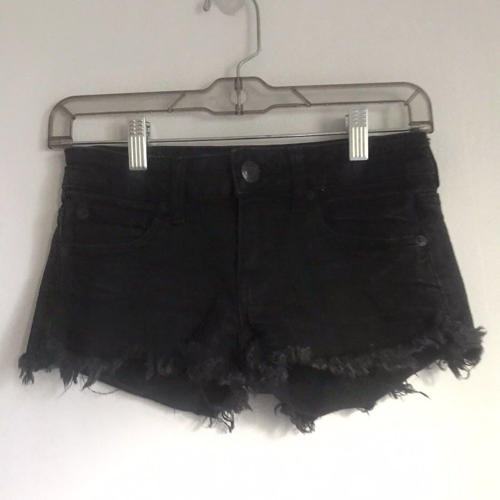 American Eagle Outfitters Stretch Super Low Shortie Women's 00 Black Denim